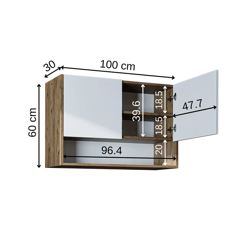 Roomart wasmachinekast DERIN-II, 100 cm, met bovenkast, in 4 kleuren