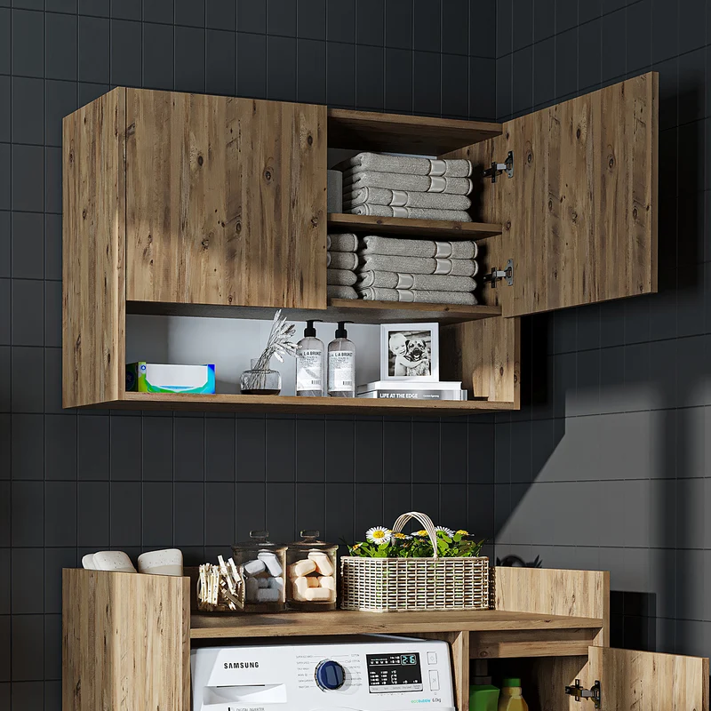 Roomart wasmachinekast DERIN-II, 100 cm, met bovenkast, in 4 kleuren