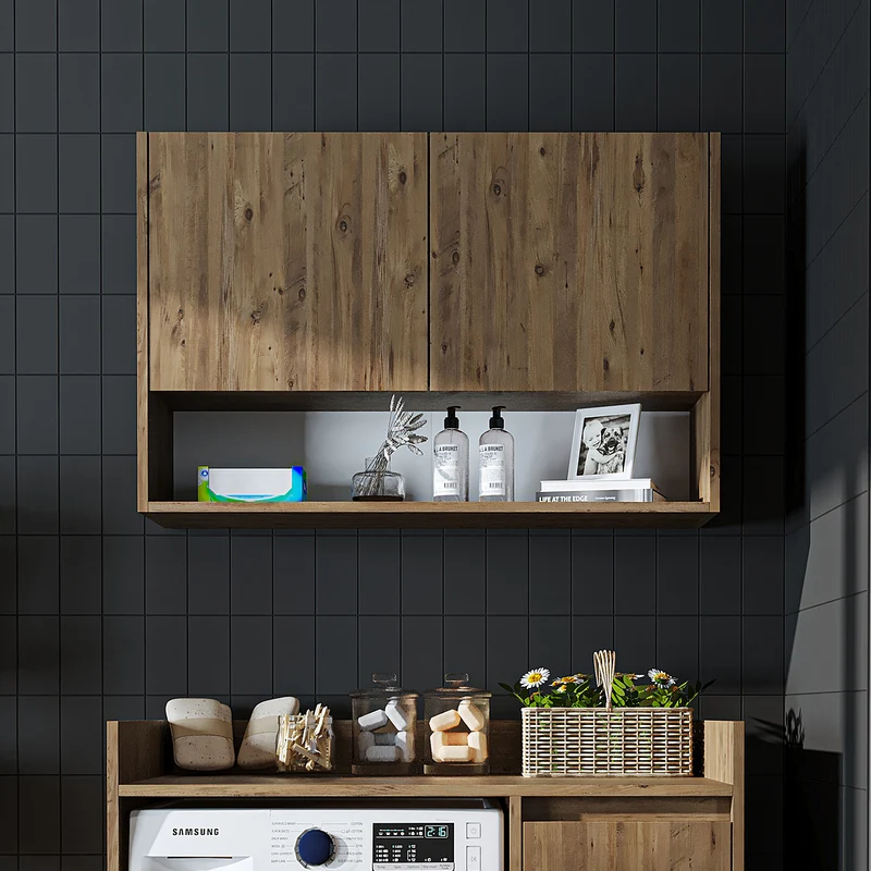 Roomart wasmachinekast DERIN-II, 100 cm, met bovenkast, in 4 kleuren