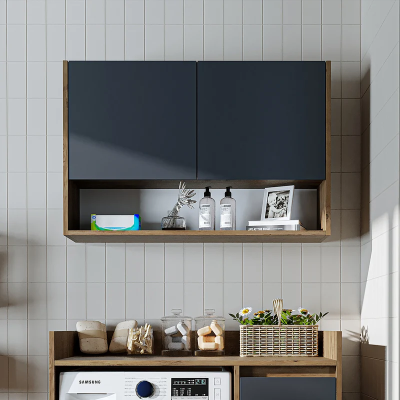 Roomart wasmachinekast DERIN-II, 100 cm, met bovenkast, in 4 kleuren