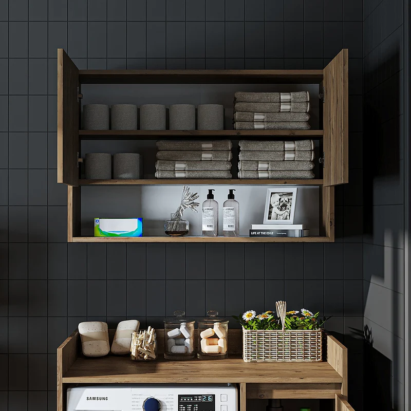 Roomart wasmachinekast DERIN-II, 100 cm, met bovenkast, in 4 kleuren