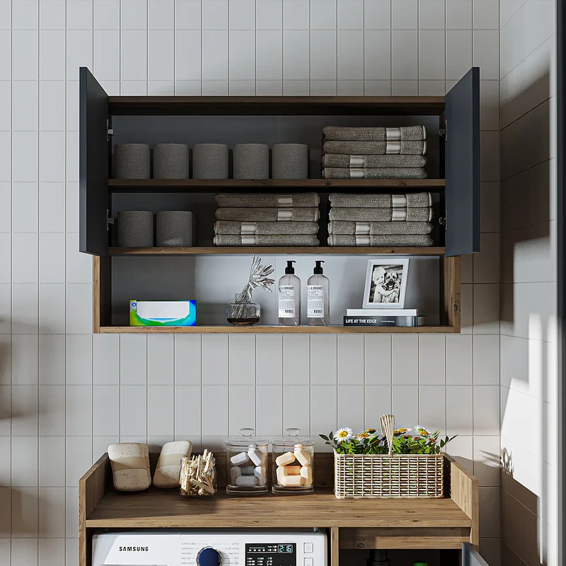 Roomart wasmachinekast DERIN-II, 100 cm, met bovenkast, in 4 kleuren