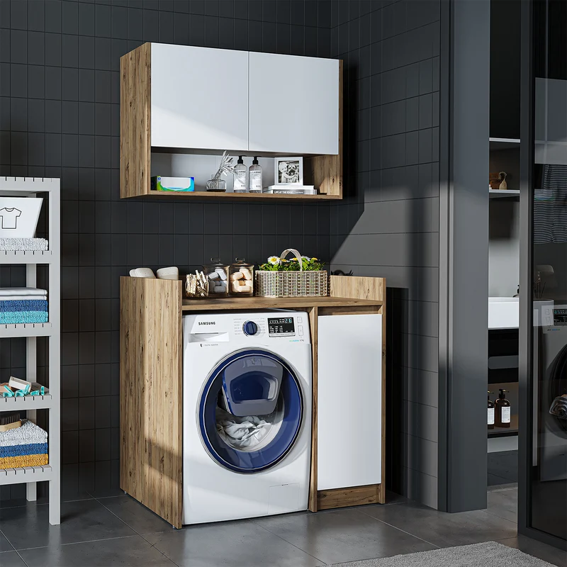 Roomart wasmachinekast DERIN-II, 100 cm, met bovenkast, in 4 kleuren