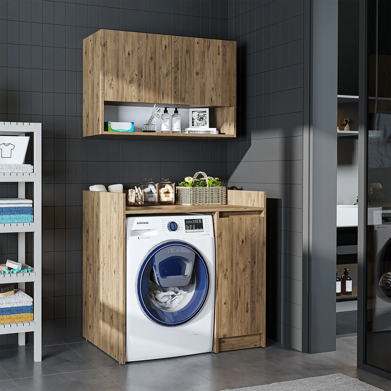 Roomart wasmachinekast DERIN-II, 100 cm, met bovenkast, in 4 kleuren
