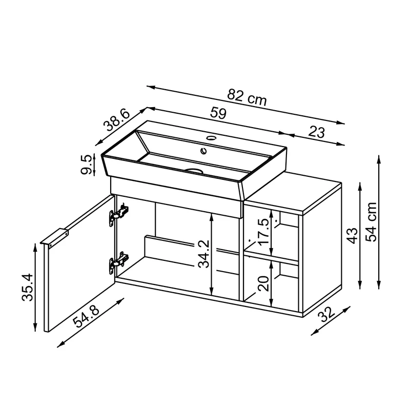 Roomart Badmöbel LYCIA 82 cm, Waschtisch mit Keramik-Waschbecken, in 4 Farben