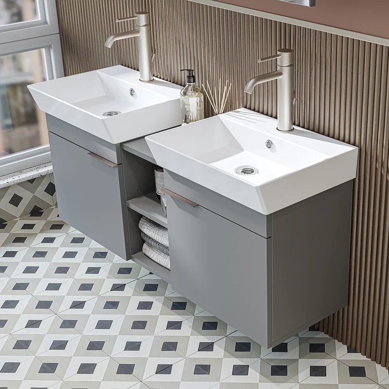 Roomart Badmöbel-Set LYCIA 120 cm, 4-teilig mit Doppelwaschtisch und Spiegelschrank, in 4 Farben