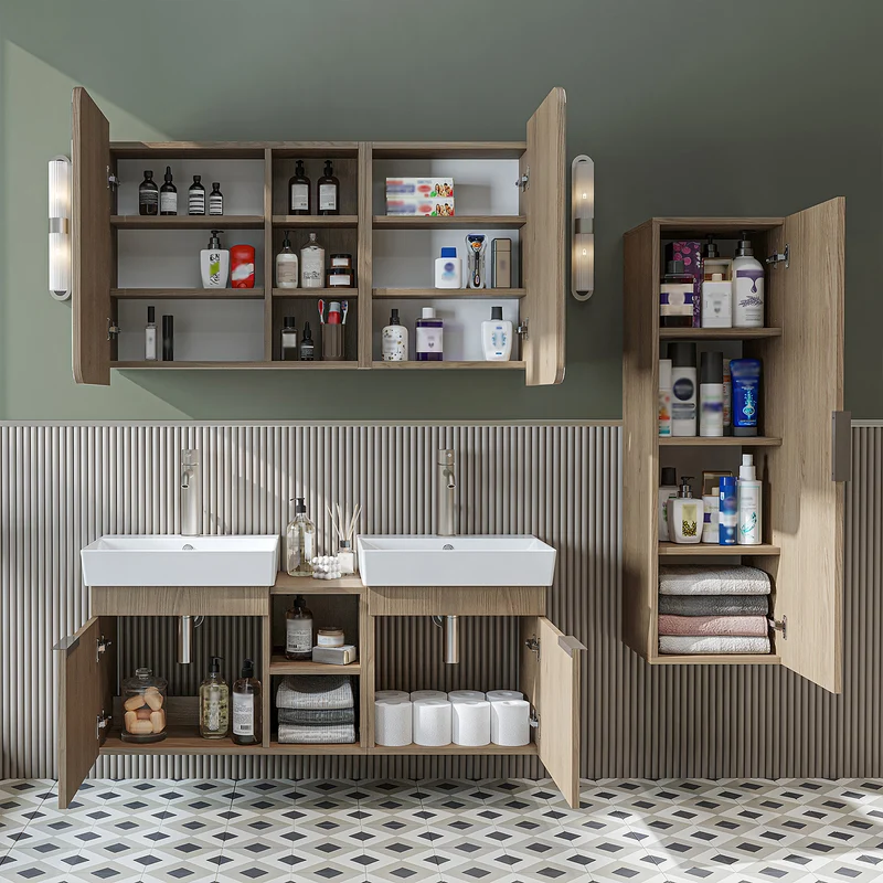 Roomart Badmöbel-Set LYCIA 120 cm, 4-teilig mit Doppelwaschtisch und Spiegelschrank, in 4 Farben