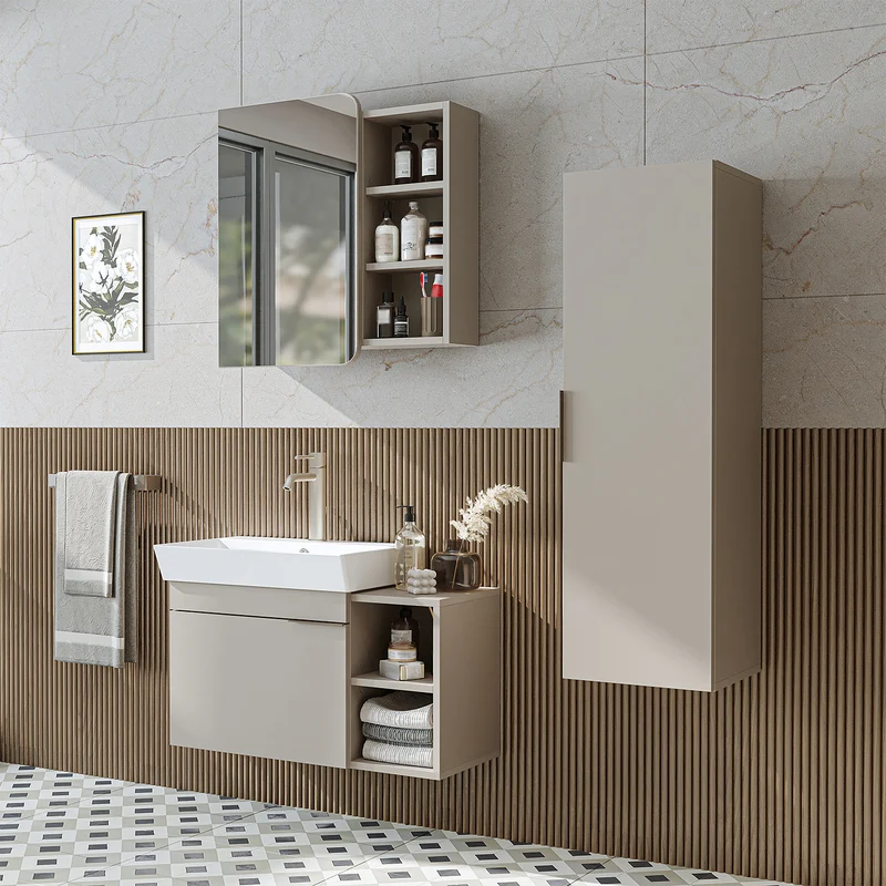 Roomart Badmöbel-Set LYCIA 82 cm, 4-teilig mit Spiegelschrank und Hochschrank, in 4 Farben