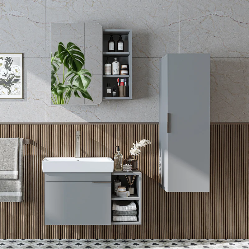 Roomart Badmöbel-Set LYCIA 82 cm, 4-teilig mit Spiegelschrank und Hochschrank, in 4 Farben