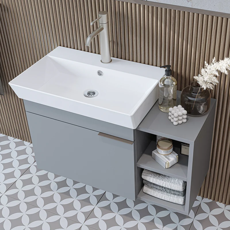 Roomart Badmöbel-Set LYCIA 82 cm, 4-teilig mit Spiegelschrank und Hochschrank, in 4 Farben