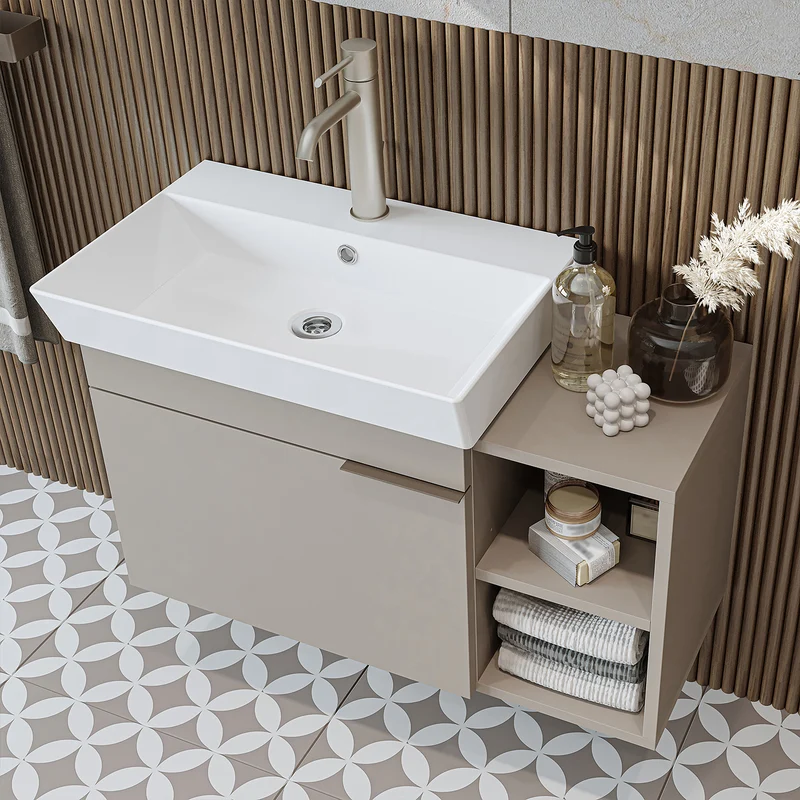 Roomart Badmöbel-Set LYCIA 82 cm, 4-teilig mit Spiegelschrank und Hochschrank, in 4 Farben