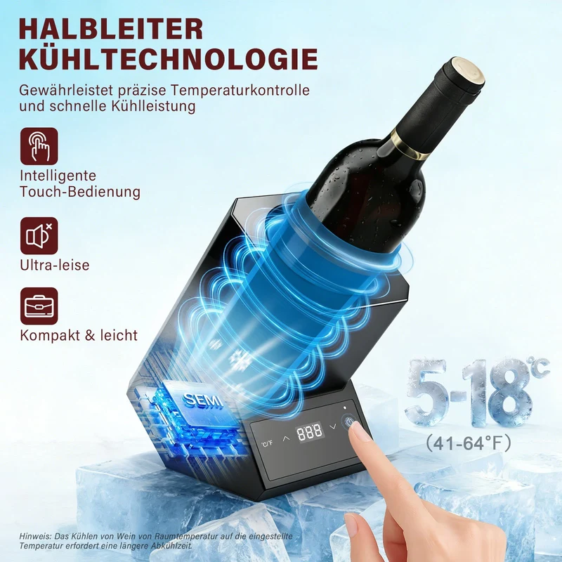 XIIW Elektrischer Weinkühler mit Touchscreen 5-18℃ | Leiser Flaschenkühler 39dB für Wein & Champagner | Smarter Weintemperierer Schwarz