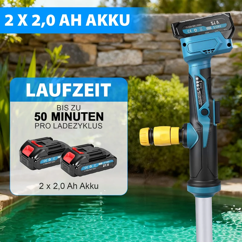 XIIW 18V Akku-Stabpumpe 3000L/h | Universelle Wasserpumpe für 18V Akkusysteme | Tauchpumpe inkl. 2x 2.0Ah Akku & 3/4" Anschluss