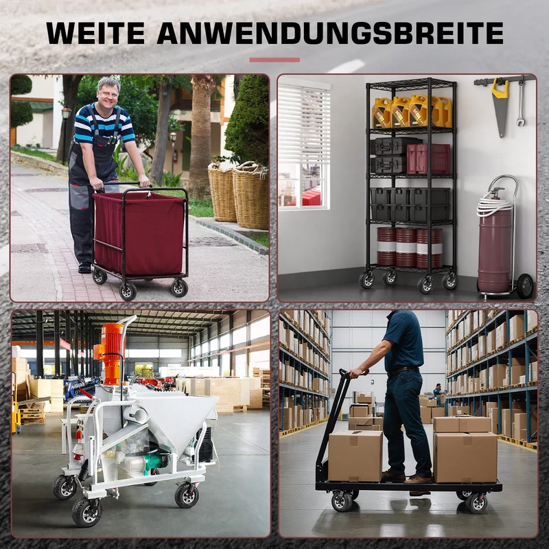 4er-Set Schwerlastrollen 250 mm – mit Bremse & luftgefüllt, bis 680 kg – für Transportwagen & Werkstatt