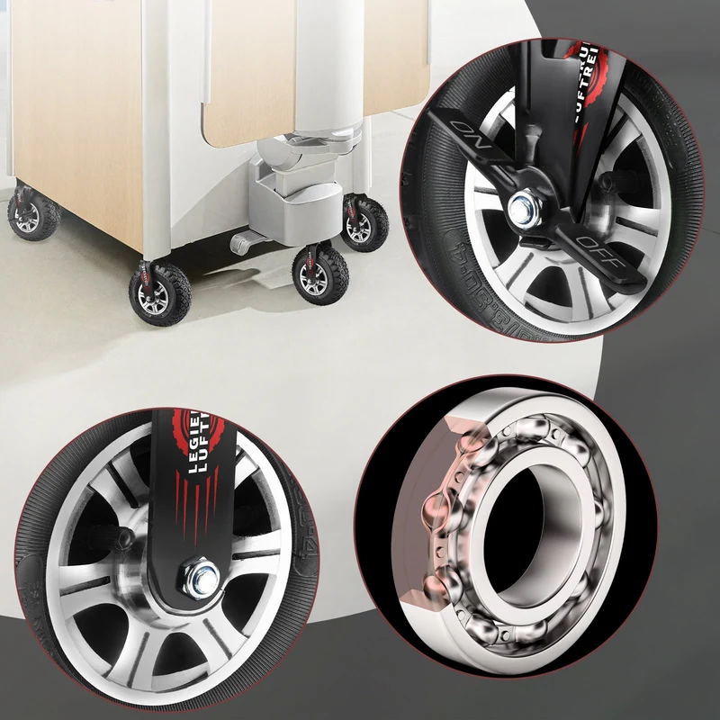 4er-Set Schwerlastrollen 250 mm – mit Bremse & luftgefüllt, bis 680 kg – für Transportwagen & Werkstatt