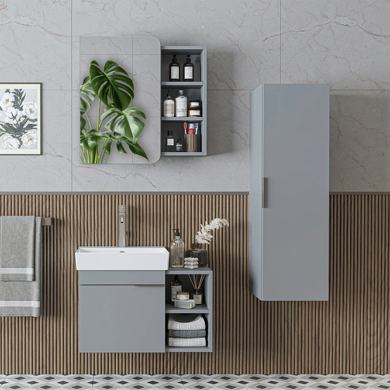 Roomart Badmöbel-Set LYCIA 72 cm, 4-teilig mit Spiegelschrank und Hochschrank, in 4 Farben