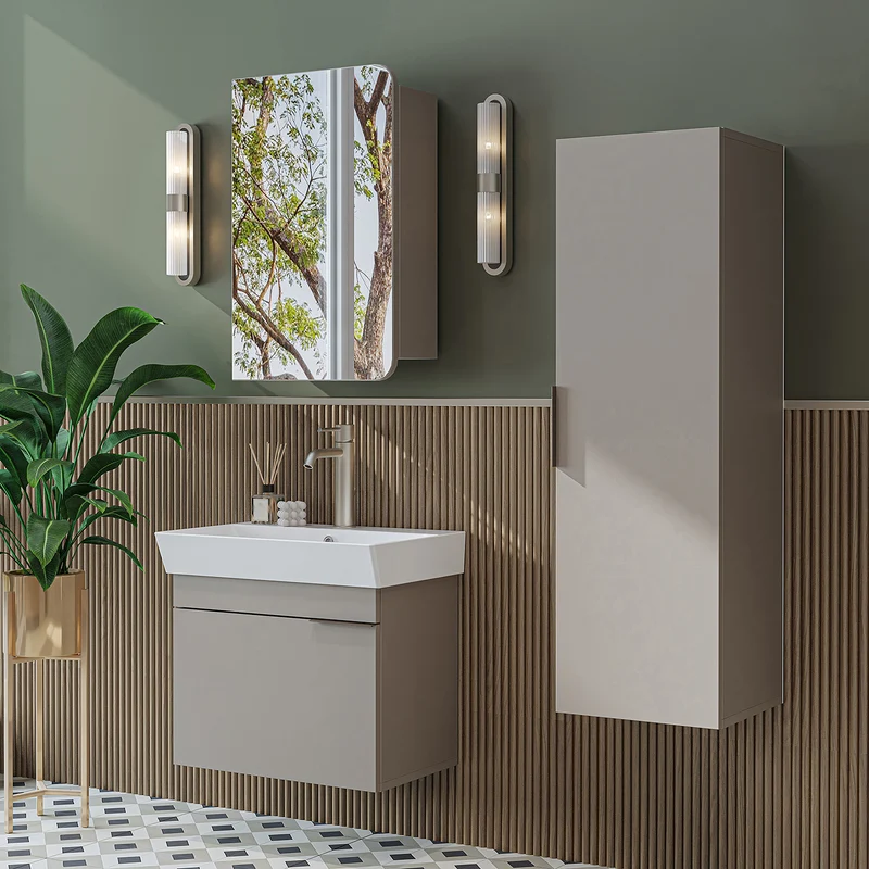 Roomart badkamermeubelset LYCIA 60 cm, 4-delig met spiegelkast en kolomkast, in 4 kleuren
