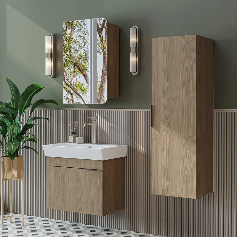Roomart badkamermeubelset LYCIA 60 cm, 4-delig met spiegelkast en kolomkast, in 4 kleuren