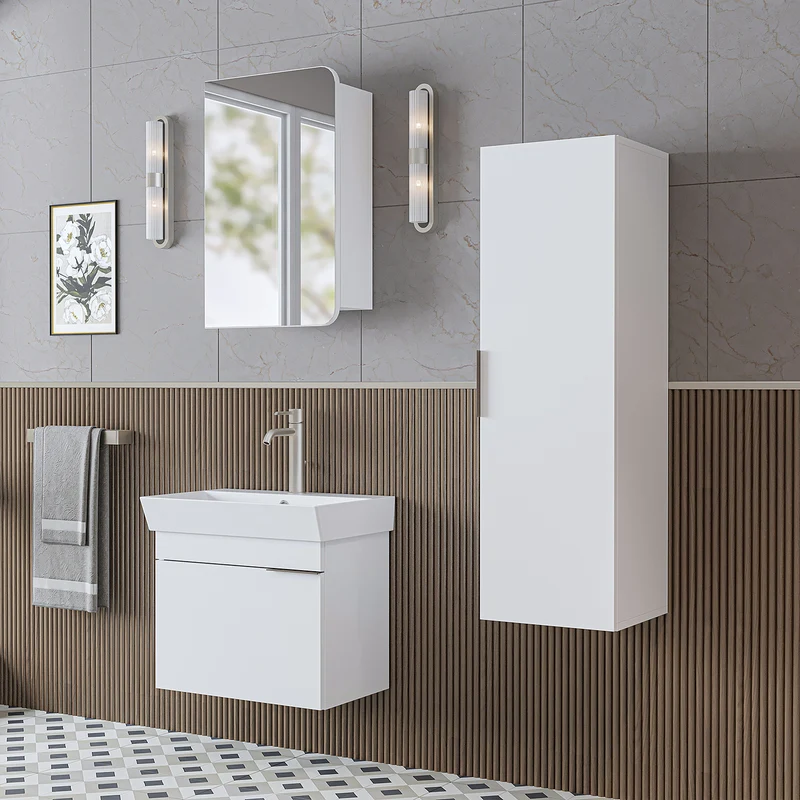 Roomart badkamermeubelset LYCIA 60 cm, 4-delig met spiegelkast en kolomkast, in 4 kleuren