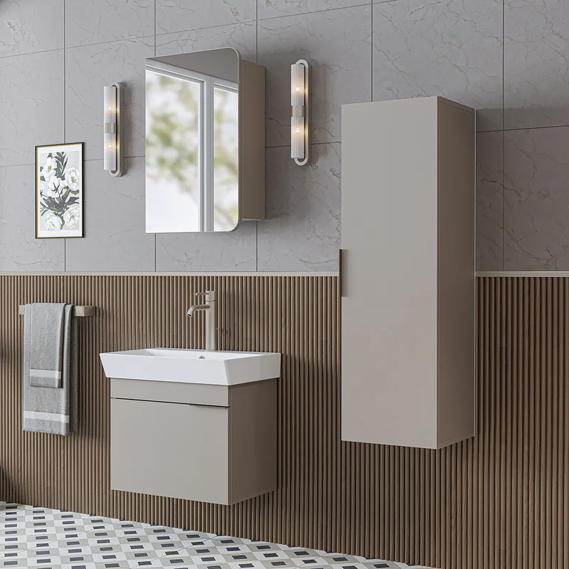 Roomart badkamermeubelset LYCIA 60 cm, 4-delig met spiegelkast en kolomkast, in 4 kleuren