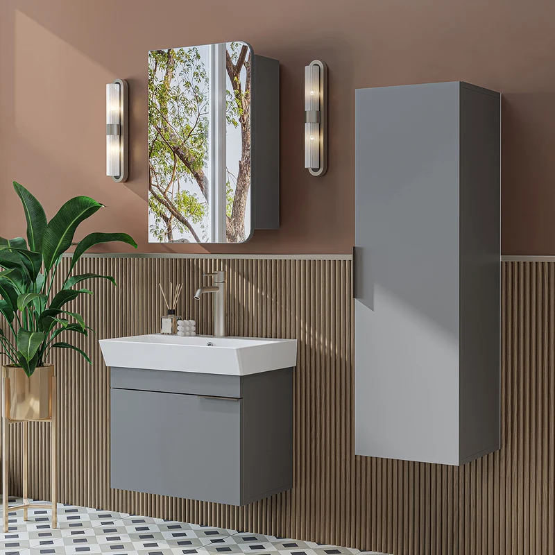 Roomart badkamermeubelset LYCIA 60 cm, 4-delig met spiegelkast en kolomkast, in 4 kleuren