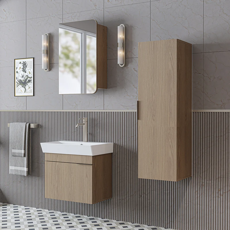 Roomart badkamermeubelset LYCIA 60 cm, 4-delig met spiegelkast en kolomkast, in 4 kleuren