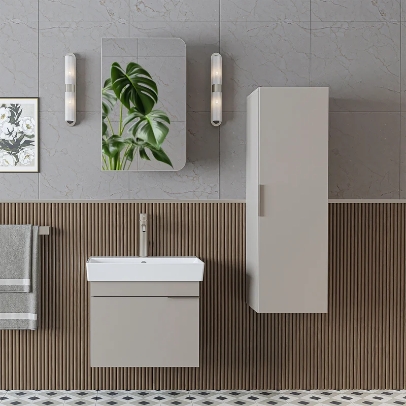 Roomart badkamermeubelset LYCIA 60 cm, 4-delig met spiegelkast en kolomkast, in 4 kleuren