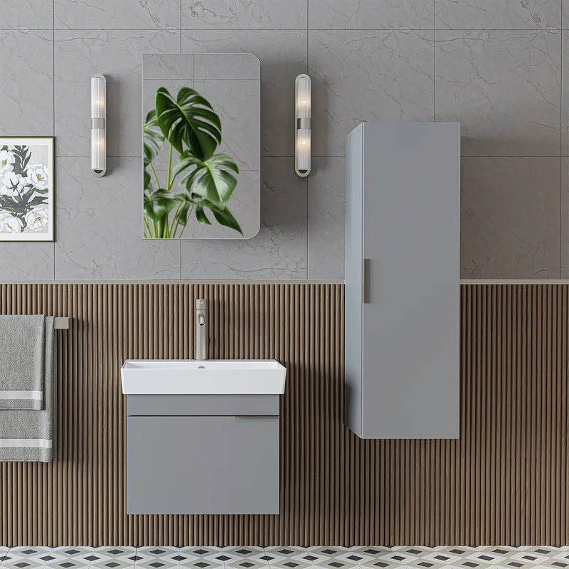 Roomart badkamermeubelset LYCIA 60 cm, 4-delig met spiegelkast en kolomkast, in 4 kleuren