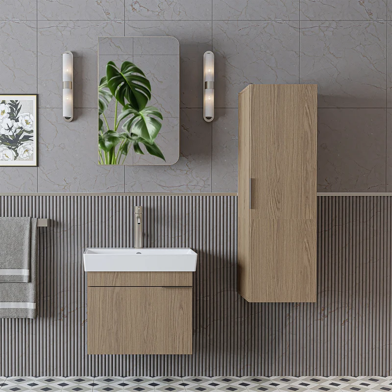 Roomart badkamermeubelset LYCIA 60 cm, 4-delig met spiegelkast en kolomkast, in 4 kleuren