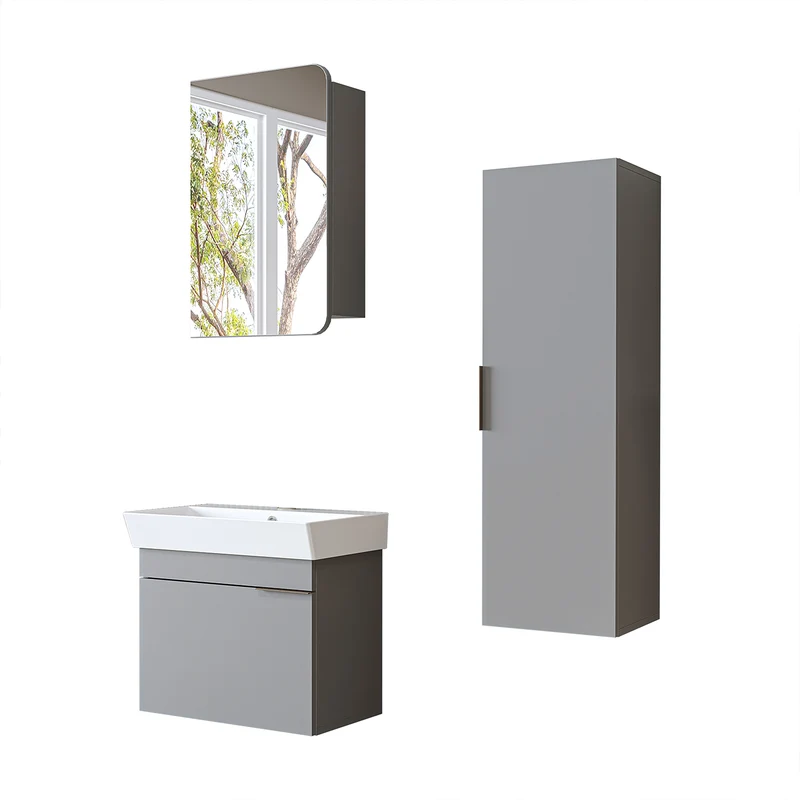 Roomart badkamermeubelset LYCIA 60 cm, 4-delig met spiegelkast en kolomkast, in 4 kleuren