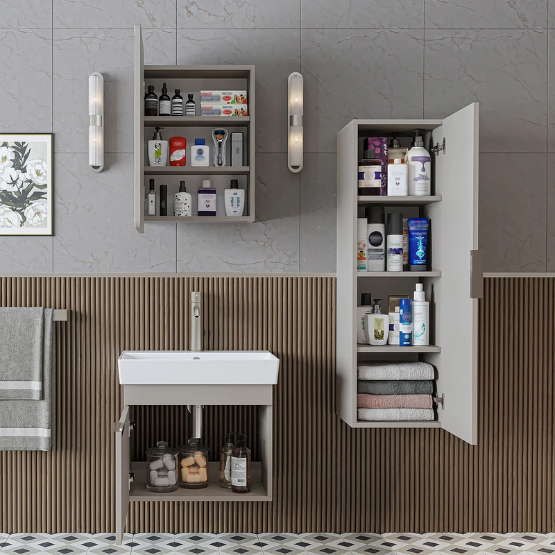 Roomart badkamermeubelset LYCIA 60 cm, 4-delig met spiegelkast en kolomkast, in 4 kleuren
