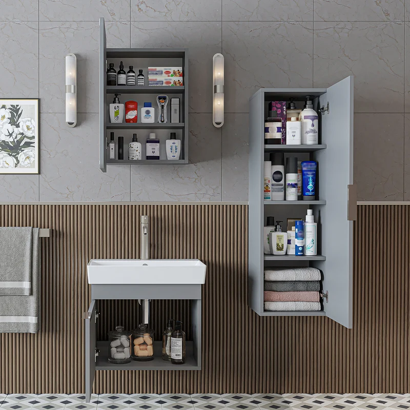 Roomart badkamermeubelset LYCIA 60 cm, 4-delig met spiegelkast en kolomkast, in 4 kleuren