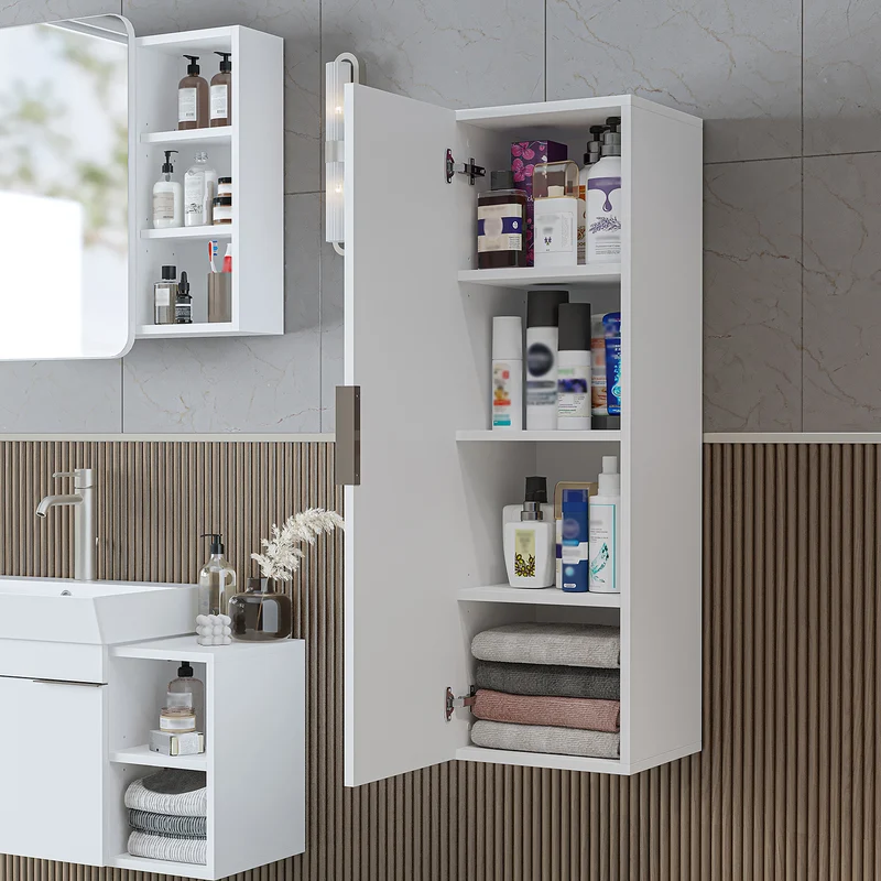 Roomart badkamermeubelset LYCIA 60 cm, 4-delig met spiegelkast en kolomkast, in 4 kleuren