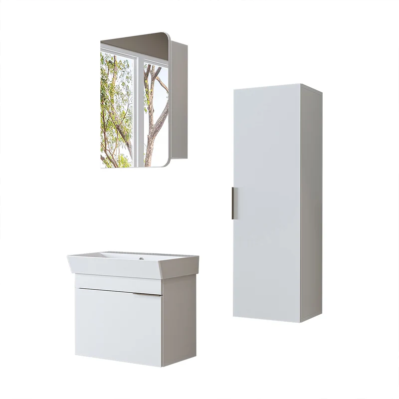 Roomart badkamermeubelset LYCIA 60 cm, 4-delig met spiegelkast en kolomkast, in 4 kleuren