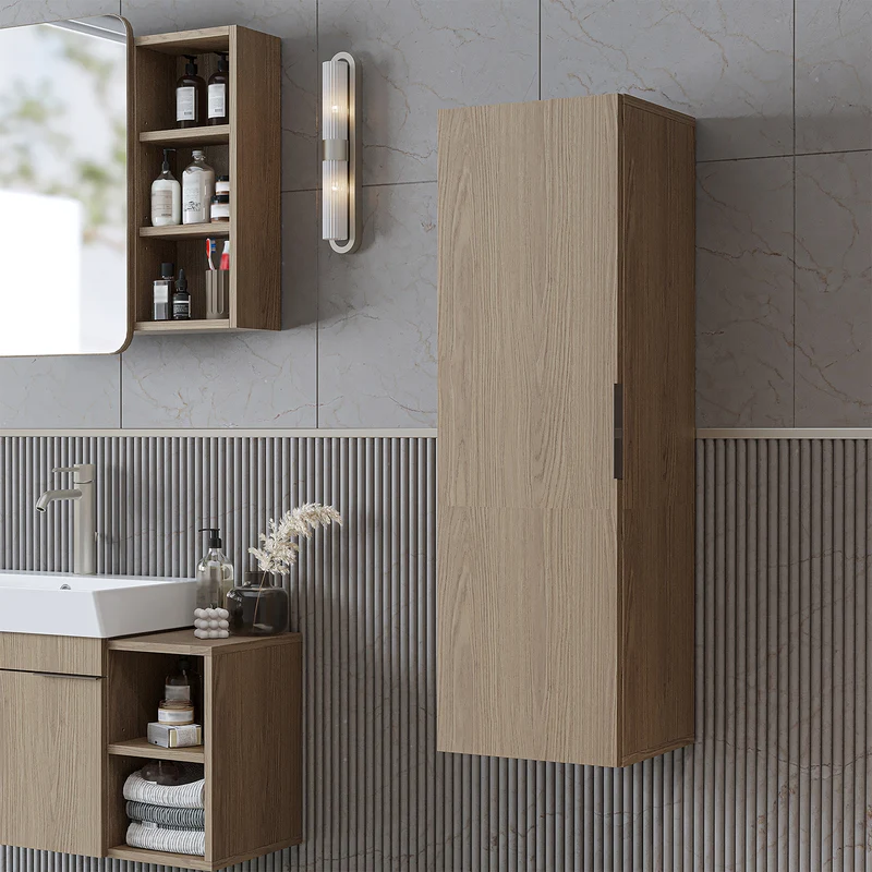 Roomart badkamermeubelset LYCIA 60 cm, 4-delig met spiegelkast en kolomkast, in 4 kleuren