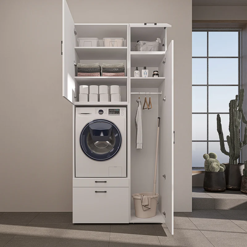 Roomart Waschmaschinenschrank SERIE 2, 112 cm, mit Hochschrank und Ausziehbrett, in 3 Farben