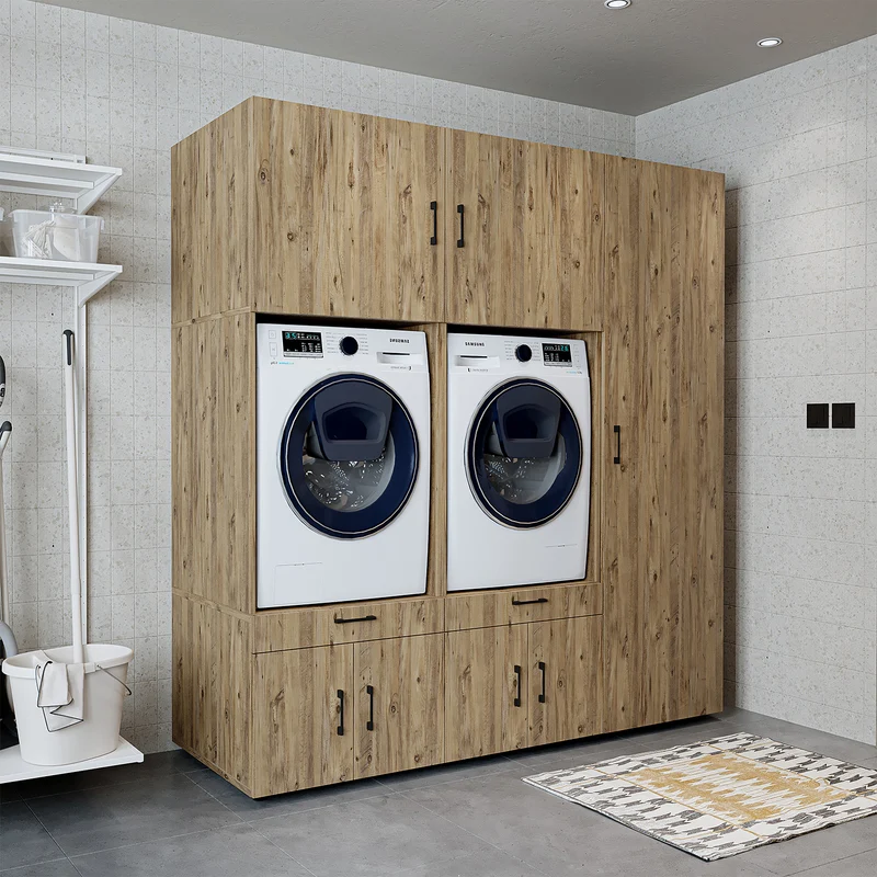 Roomart wasmachinekast SERIE 3, 194 cm, met hoge kast en uittrekplanken, in 3 kleuren