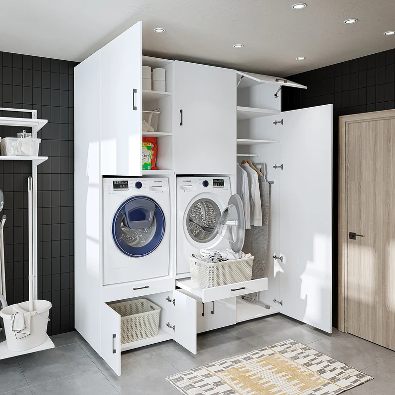 Roomart wasmachinekast SERIE 3, 194 cm, met hoge kast en uittrekplanken, in 3 kleuren