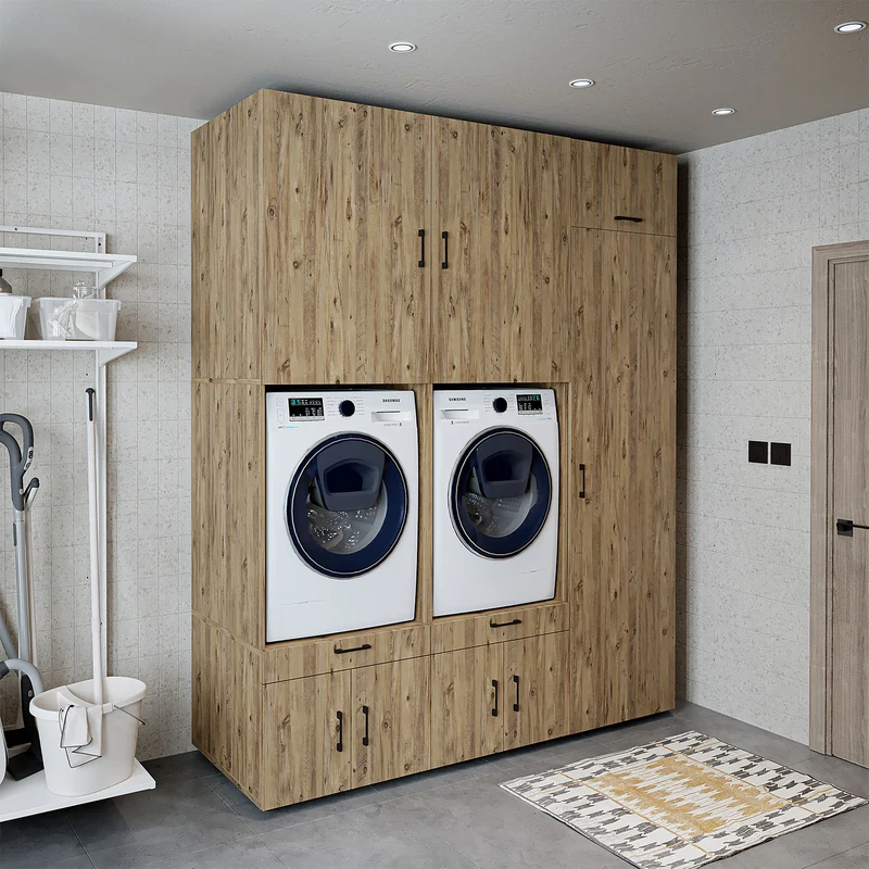 Roomart wasmachinekast SERIE 3, 194 cm, met hoge kast en uittrekplanken, in 3 kleuren