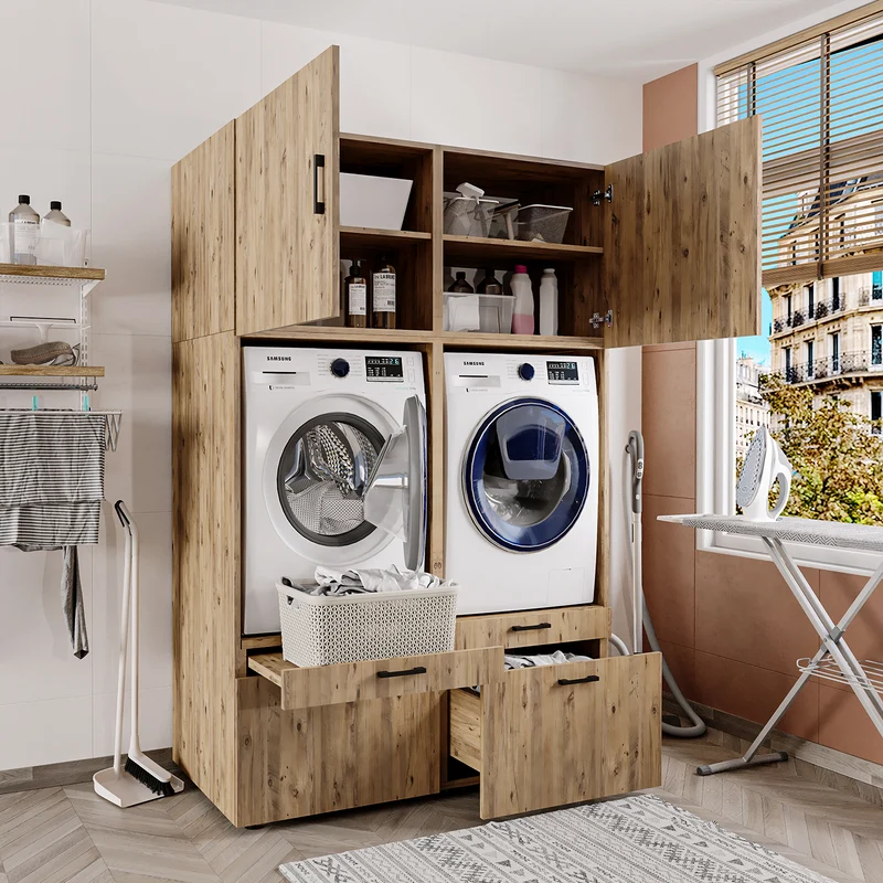 Roomart Waschmaschinenschrank SERIE 2, 134 cm, Doppelschrank mit Ausziehbrettern, in 3 Farben