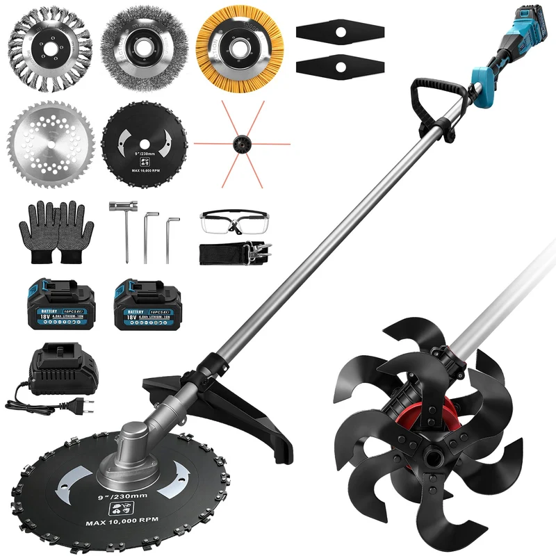 2-in-1 Akku Freischneider mit Bodenhacke 18-21V, 1380W, 23cm Arbeitsbreite, 2x 4.0Ah Akku, 7 Schneidwerkzeuge