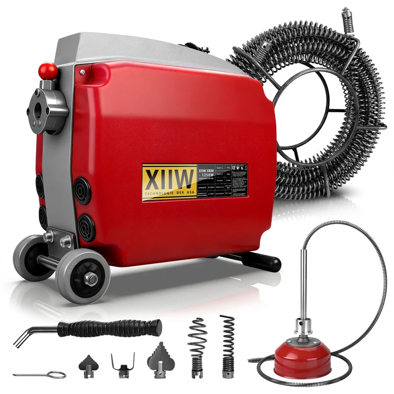 Elektrische Rohrreinigungsmaschine 1250W mit 22mm Spirale 17,5m Rohrreiniger elektrisch für 20–200mm Rohre Abflussreiniger Profi