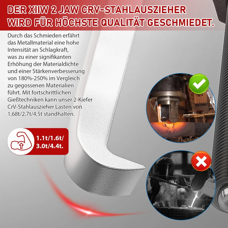 XIIW 2-Arm Abzieher aus geschmiedetem Cr-V Stahl | Lagerabzieher universal & umkehrbar | Profi Abziehwerkzeug für KFZ & Werkstatt