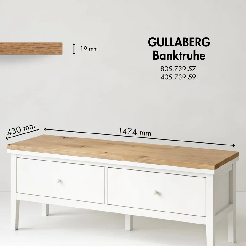 Holzplatte für IKEA Gullaberg Banktruhe 148 x 43cm im Stil Artisan Eiche