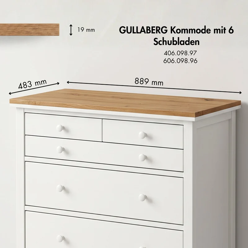 Holzplatte für IKEA Gullaberg Kommode 89 x 48cm Artisan Eiche