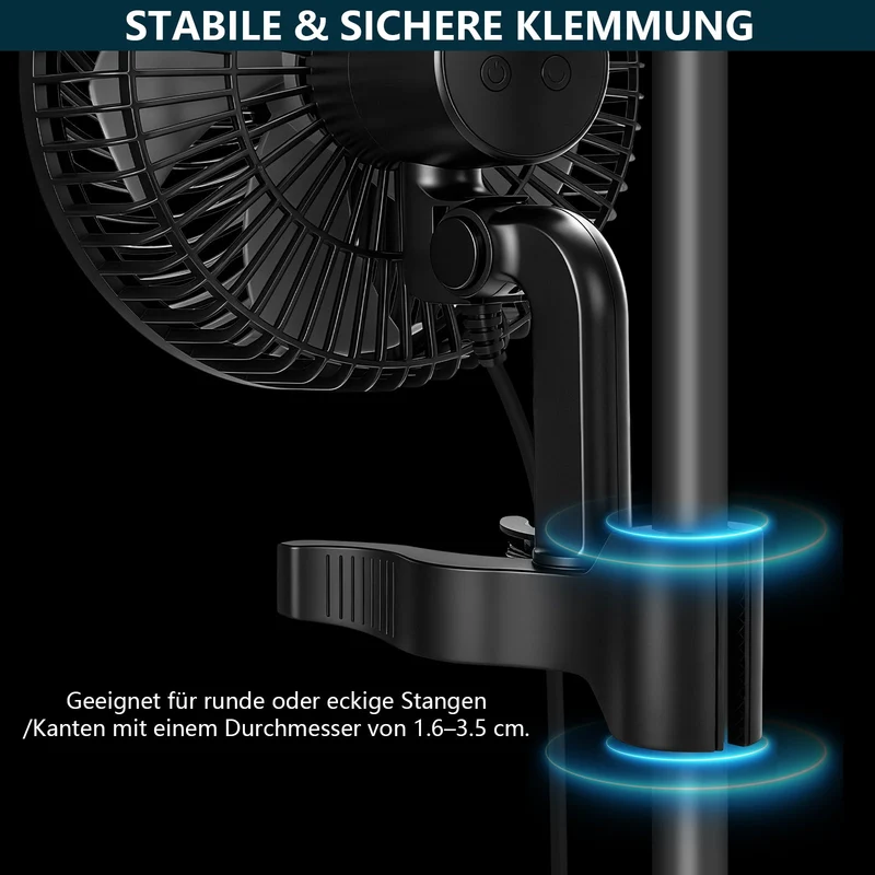 Grow Umluftventilator 320 CFM – Leiser Clip Ventilator mit EC-Motor, 10 Stufen, Oszillation, IP44