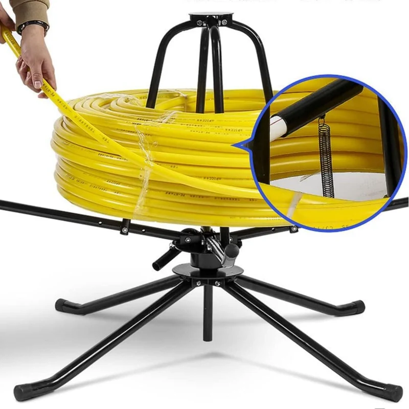Robuster Rohrhaspel aus Stahl – Abrollgerät für Fußbodenheizungsrohre 16-32 mm, geeignet für PERT, PEX und AL/PEX bis 600 m