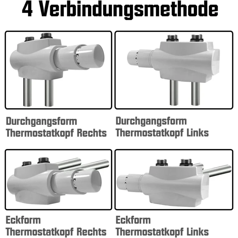 Messing Heizkörper Ventilset Schwarz mit Thermostat – 1/2" & 3/4" Anschlüsse