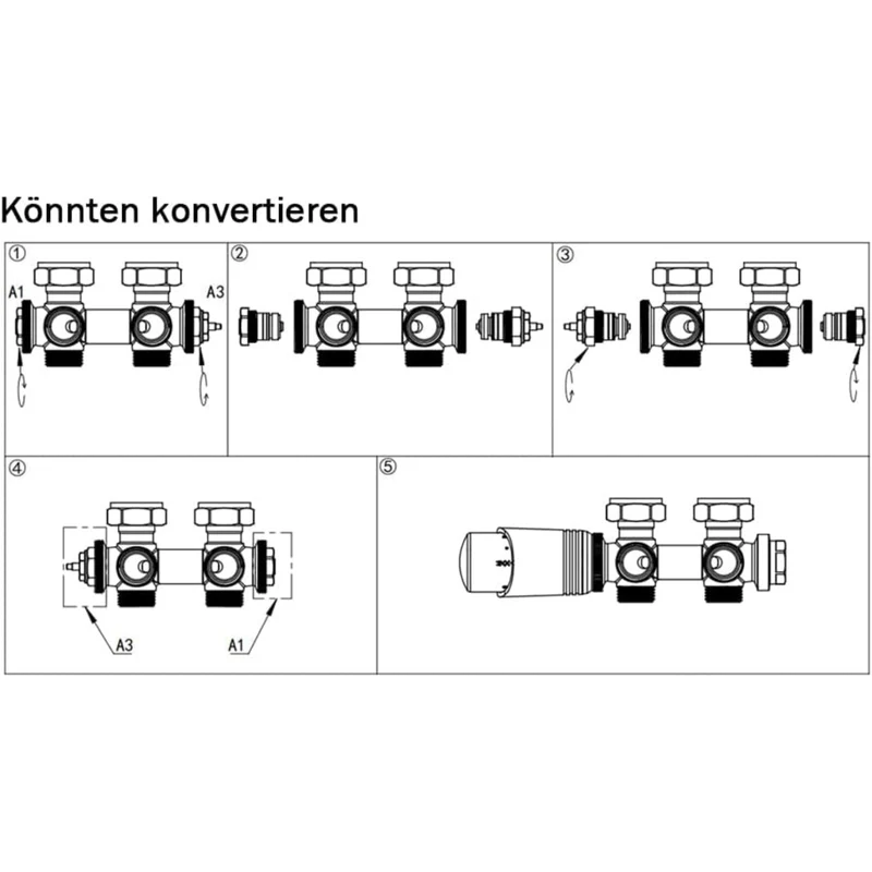 Messing Heizkörper Ventilset Schwarz mit Thermostat – 1/2" & 3/4" Anschlüsse