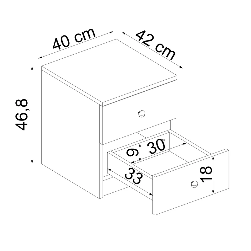 Roomart Nachtkastje KOMO, 40 cm, met 2 lades, in wit